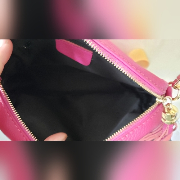 Borse In Pelle Italian Leather Crossbody Shoulder Bag Camera hot pink - Picture 3 of 4